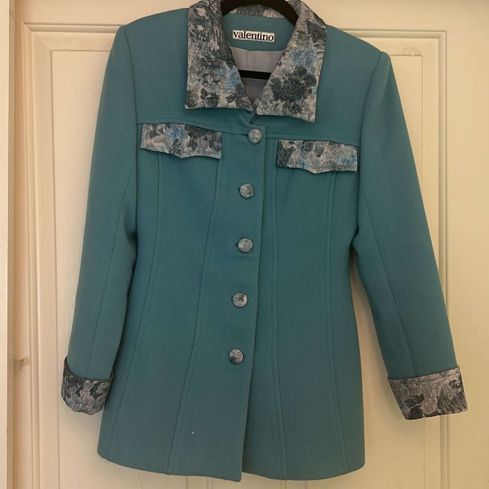 Valentino Teal Women's Jacket with Patterned Accents